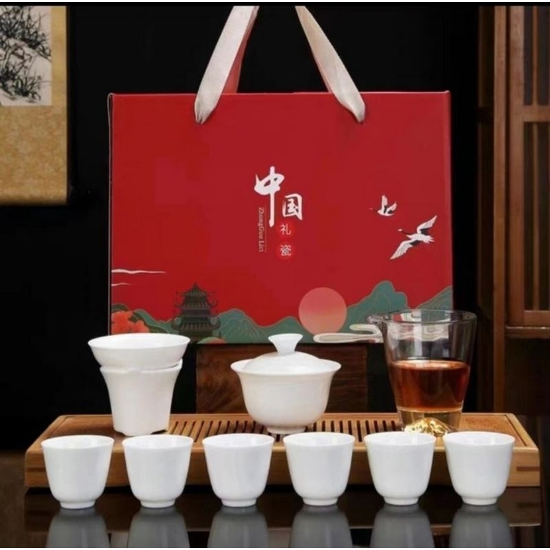 Jual Chines Tea Pot Set Keramik Putih Kado Hadah Hampers | Shopee Indonesia