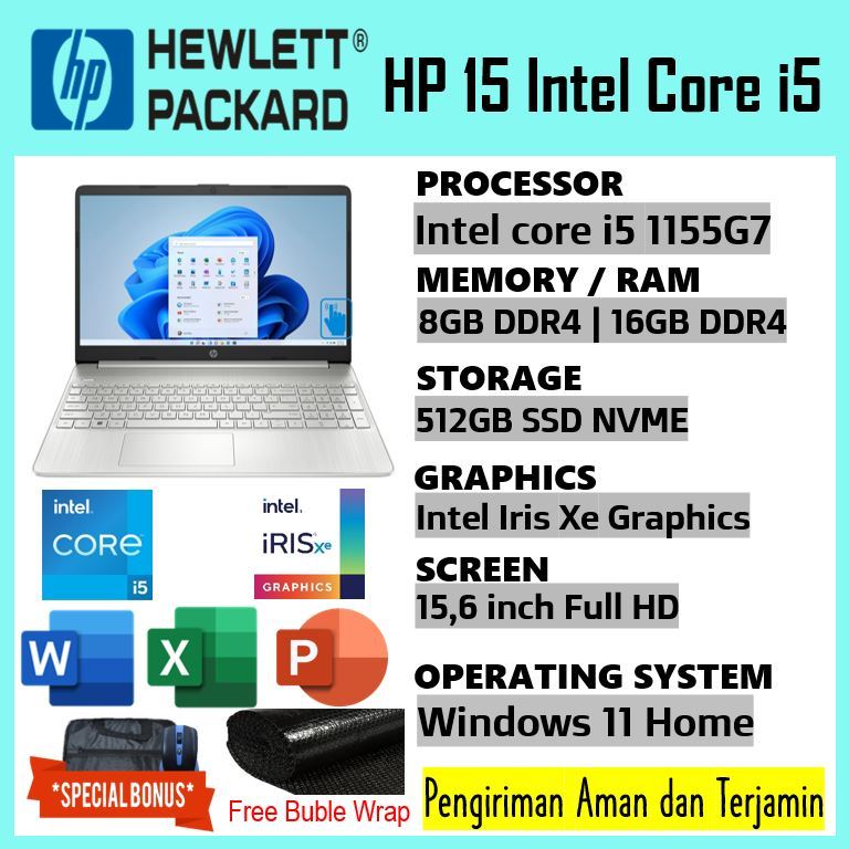 Jual laptop kerja HP 15 intel core i5 16GB 512GB SSD 15 inch Full HD ...