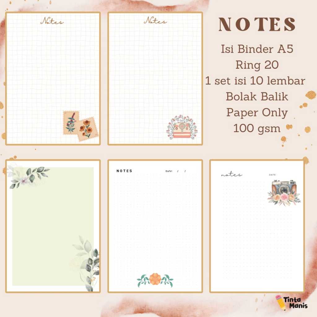 Jual NOTES - Isi Binder Planner Notes A5 Aesthetic | Shopee Indonesia