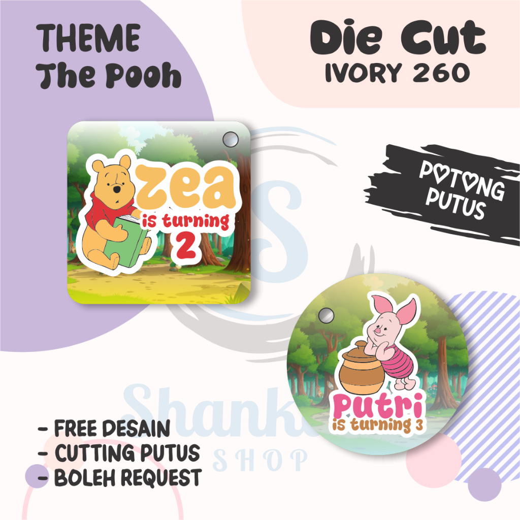 Jual Tag Bulat Kotak Ulang Tahun THEME THE POOH /Tag Label Ulang Tahun ...