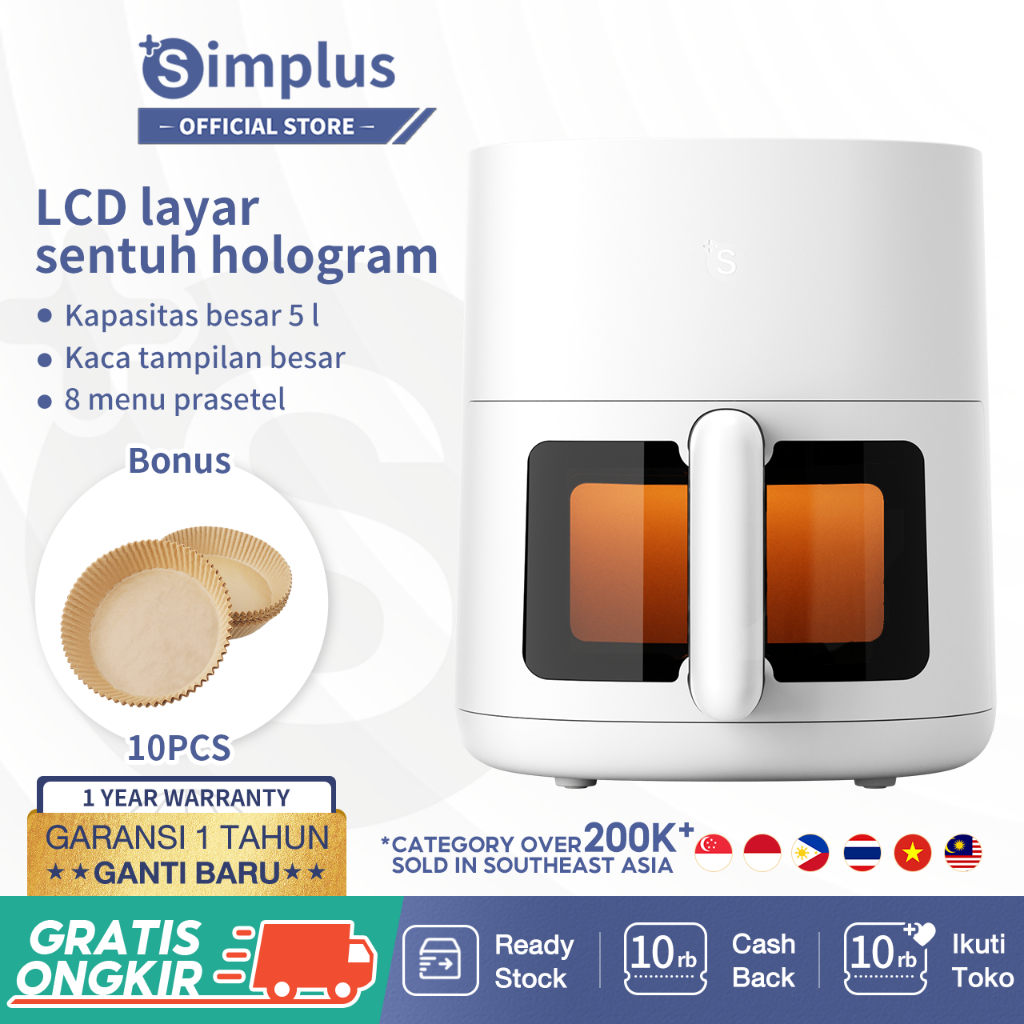Jual SIMPLUS Air Fryer 5L Gen-S C1 Pro Tampilan Kaca Kapasitas Besar 5L ...