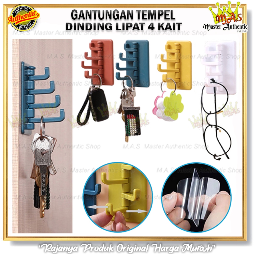 Jual Gantungan Tempel Dinding 4 Kait Lipat Gantungan Baju Tas Kunci