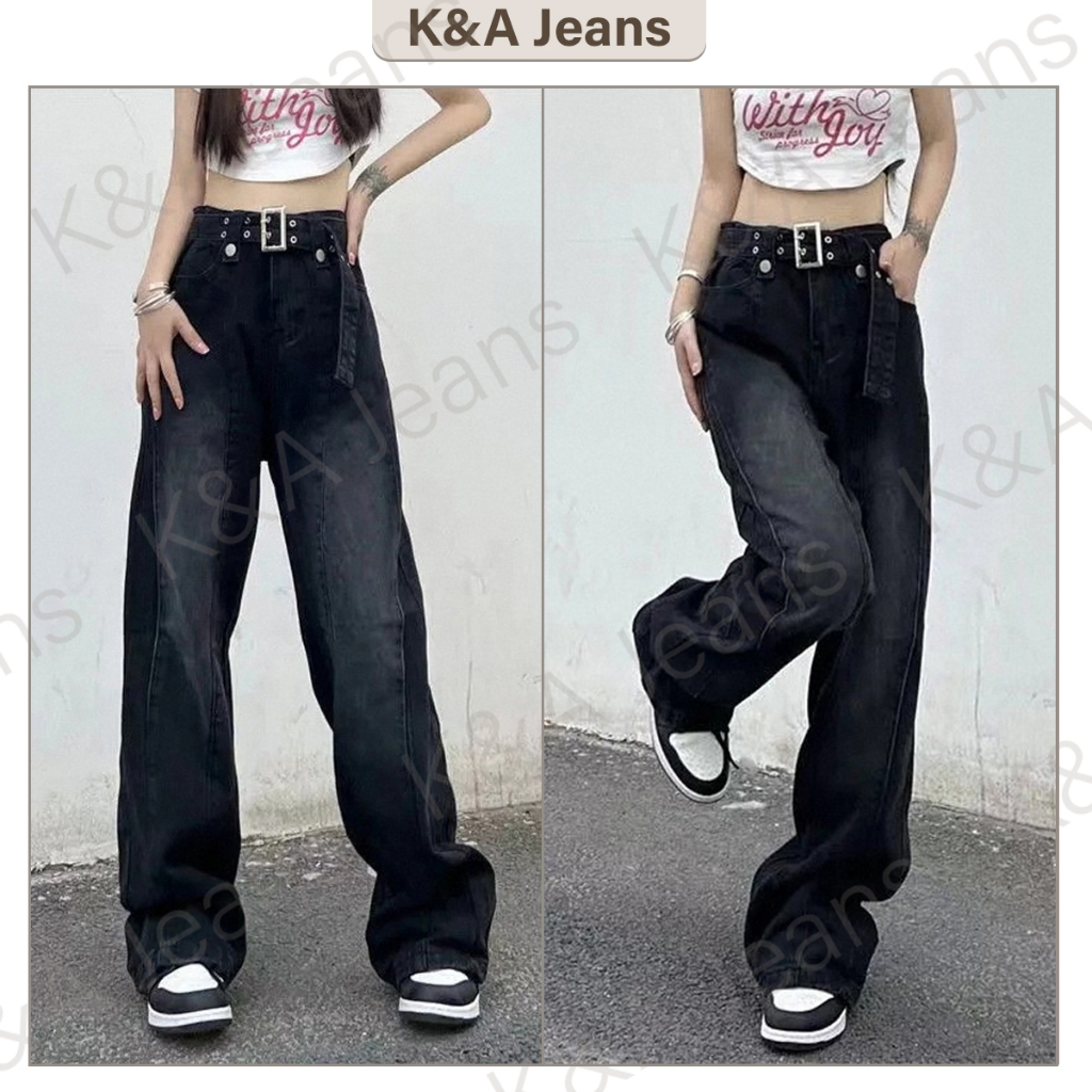 Jual [K&A Jeans]S-XL Sabuk Jeans Wanita Highwaist Kulot jeans Dark Grey ...