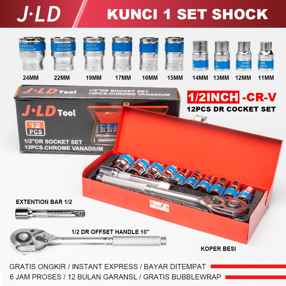 Jual JLD 12pcs Kunci 1 set shock CRV socket set 1/2inch Kunci Shock
