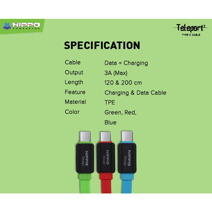 Jual Hippo Teleport 2 Support Quick Charging Cable Type C 200CM ...