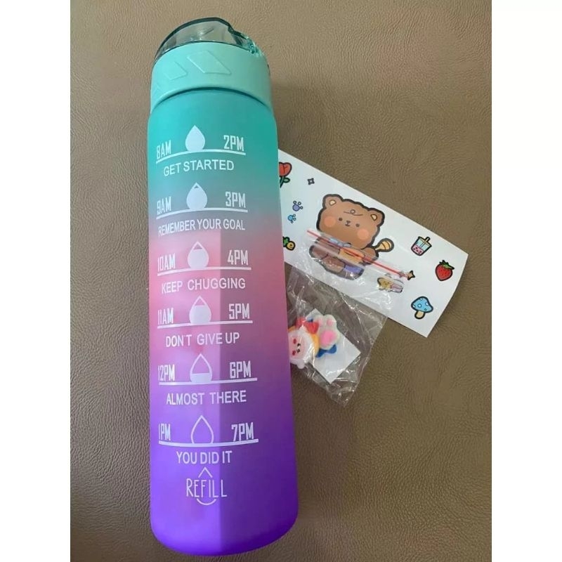 Jual Botol Viral Motivasi 1000ml Free Sticker 2D dan 3D ada Sedotan ...