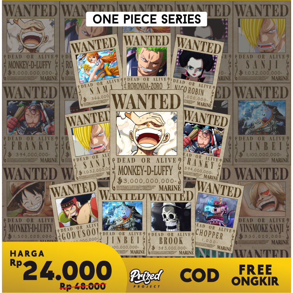 Jual Poster Bounty One Piece Mugiwara Crew Ukuran A4 Isi 10pcs | Shopee ...