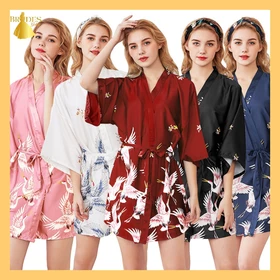 BD Kimono Panjang Dan Pendek Bahan Satin Premium Motif Flamingo Baju Tidur Pengantin BD08 09