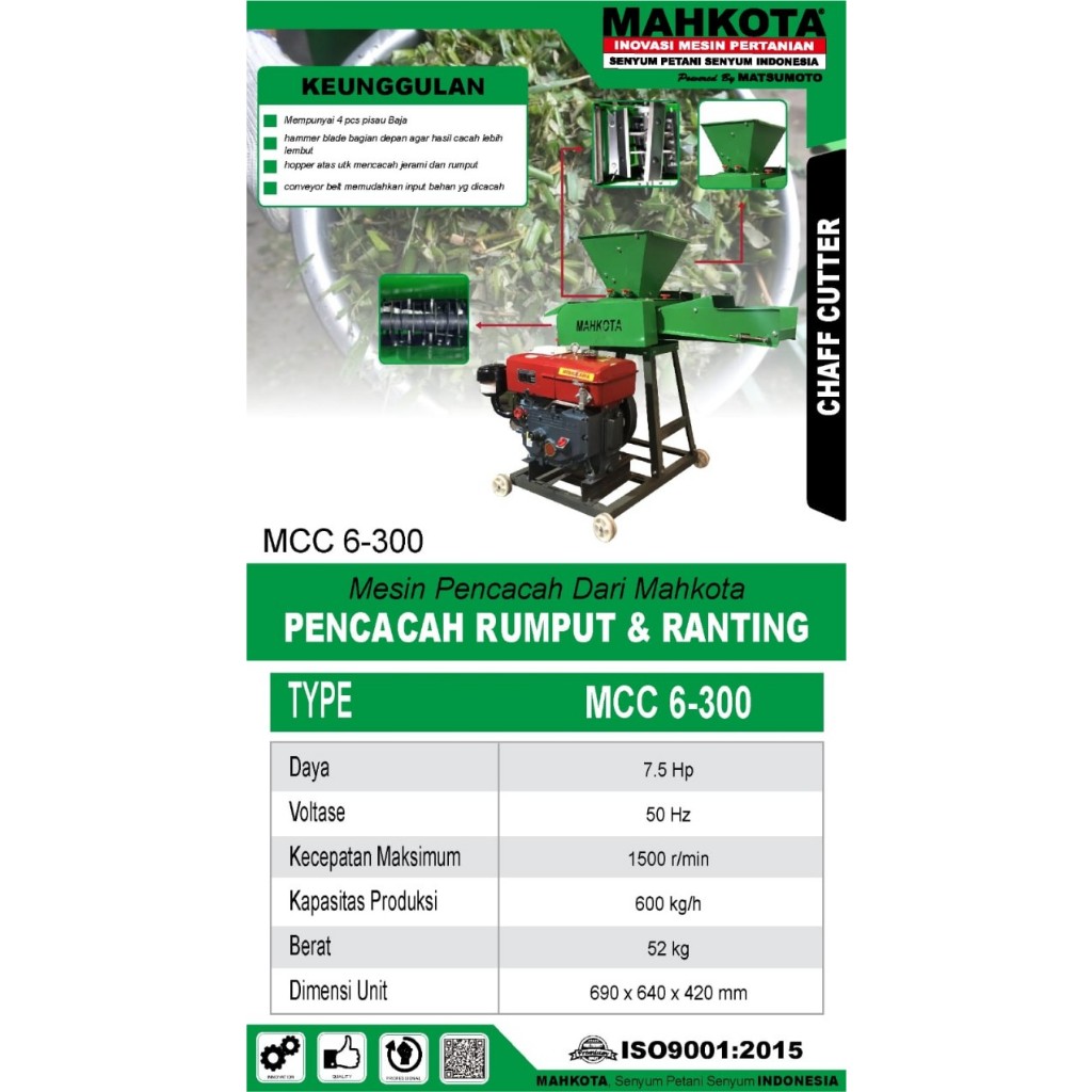 Jual Mesin Pencacah Rumput Ranting MCC6-300 MAHKOTA / CHAFF CUTTER ...
