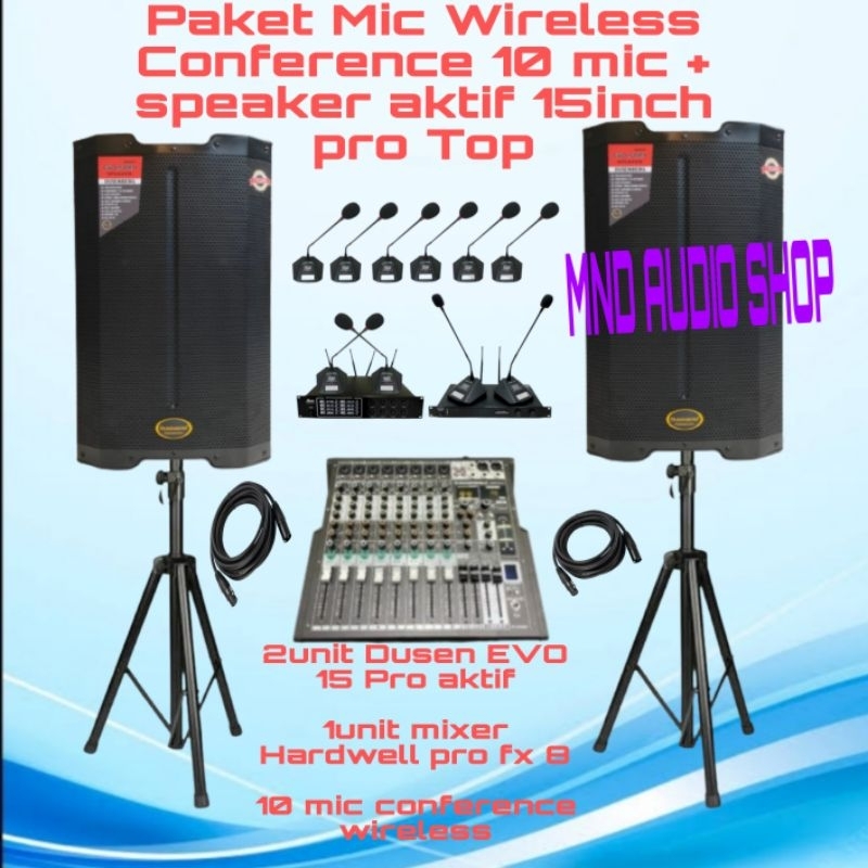 Jual Paket Sound System Mic Wireless Conference 10Mic +Speaker 15inch ...