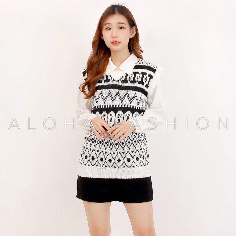ALOHA Vest Monaco Rajut 213 Rompi Rajut Wanita Korea Rompi Rajut Premium  Motif Batik