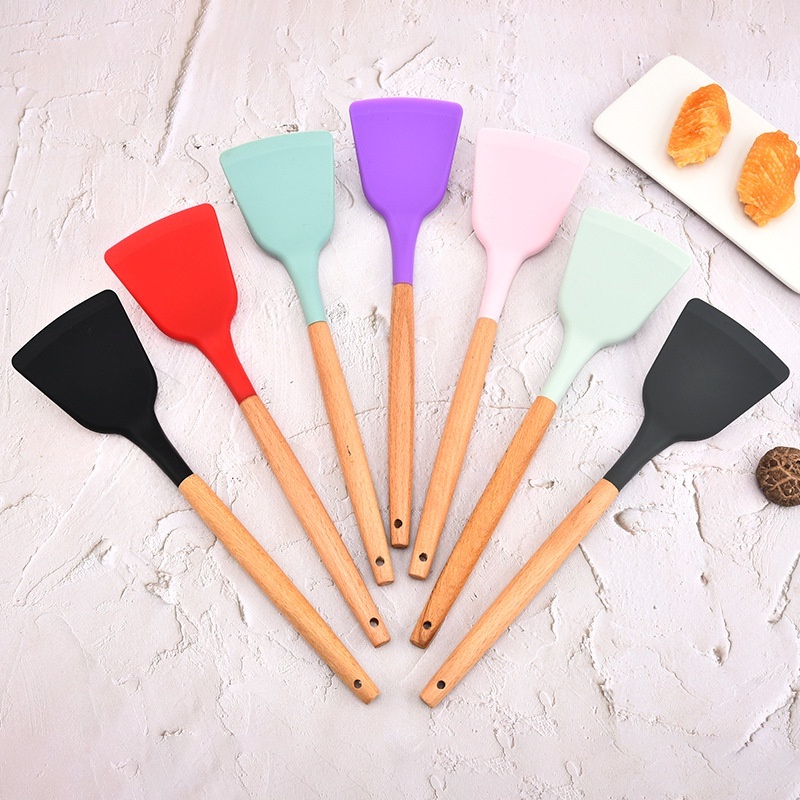 Jual Spatula Silikon Gagang Kayu/Sutil Masak/Silicone Spatula With