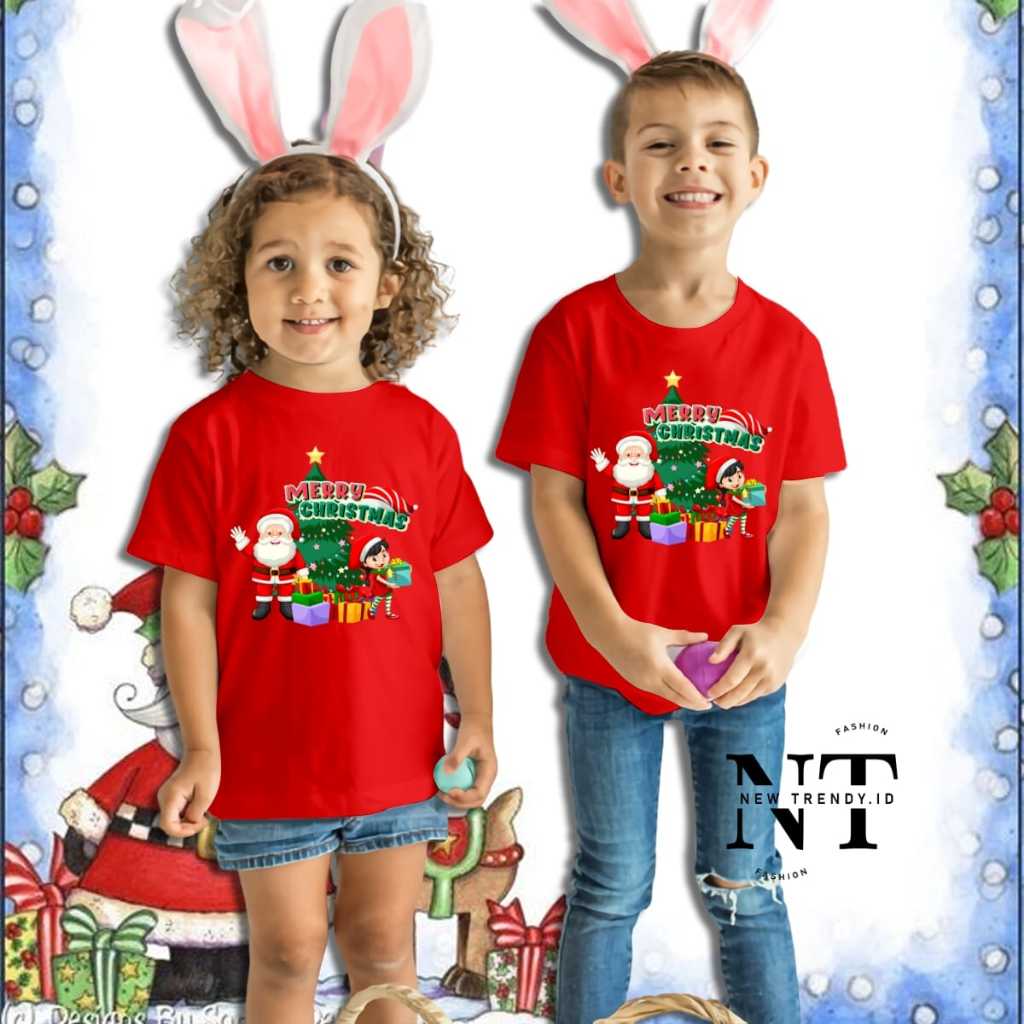 Jual KAOS NATAL ANAK //Atasan SANTA GIFT Anak2 Cowok- Cewek Model