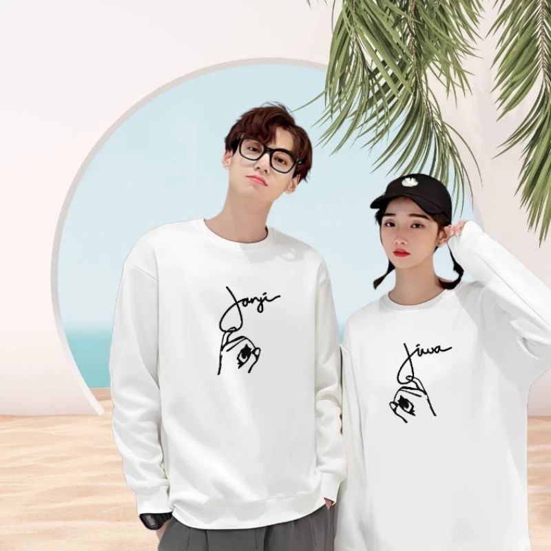 Jual Baju Kaos Distro Couple Motif Janji Jiwa Baju Pasangan Pacar Lengan Panjang Model Sweater 7609