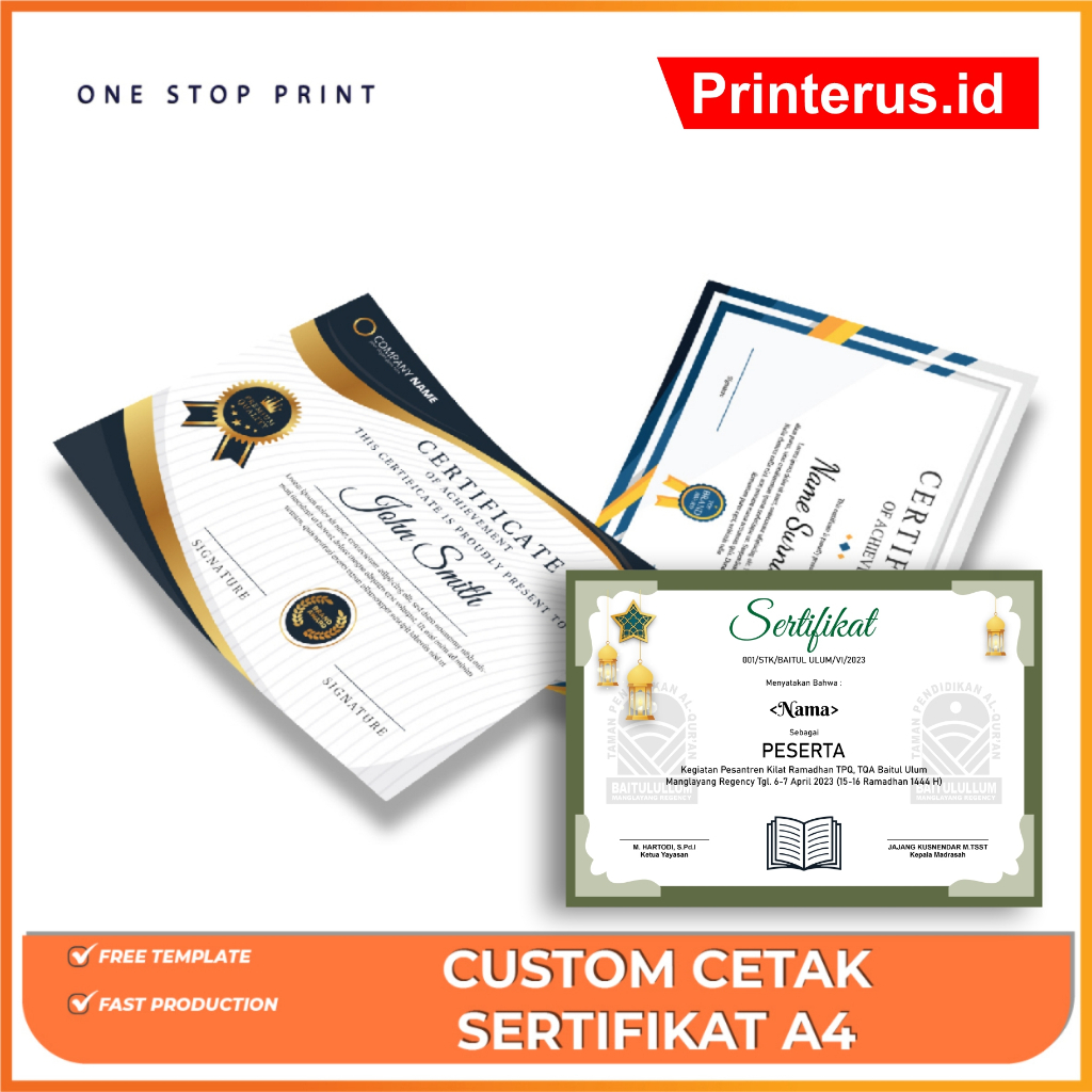 Jual Cetak Sertifikat Piagam Berkualitas / Print Sertifikat Custom Uk ...