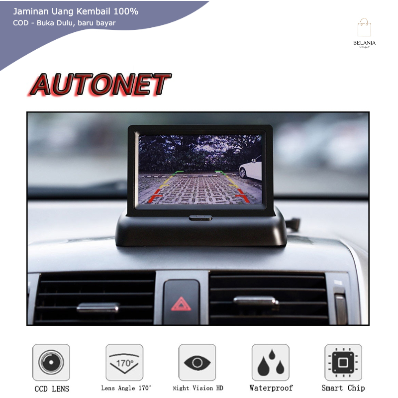 Jual Monitor Parkir Mobil Foldable Rear View TFT LCD 4.3 Inci Black ...