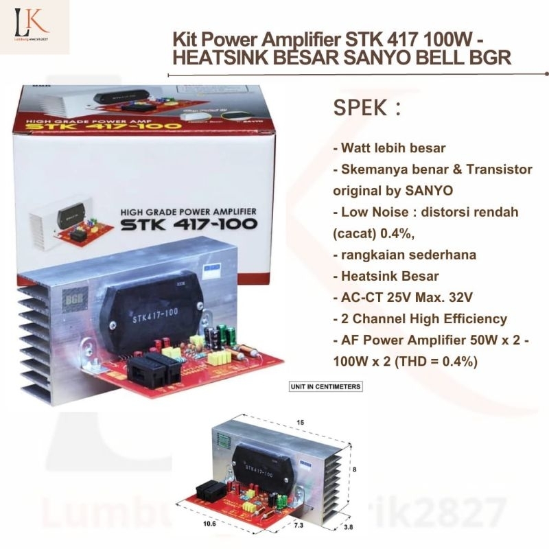 Jual Kit Power Amplifier STK 417 100W - HEATSINK BESAR SANYO BELL BGR