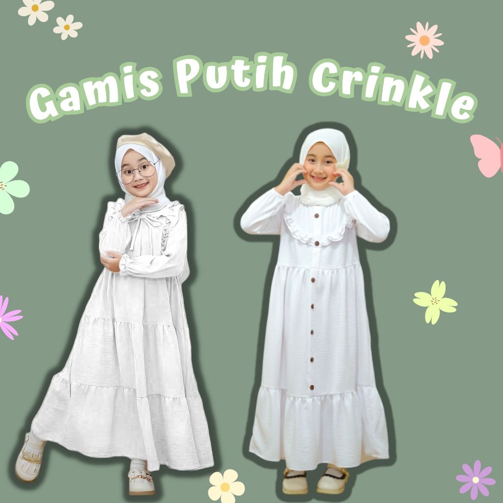 Jual Gamis Putih Anak Perempuan / Gamis Set Hijab / Gamis Putih Crinkle