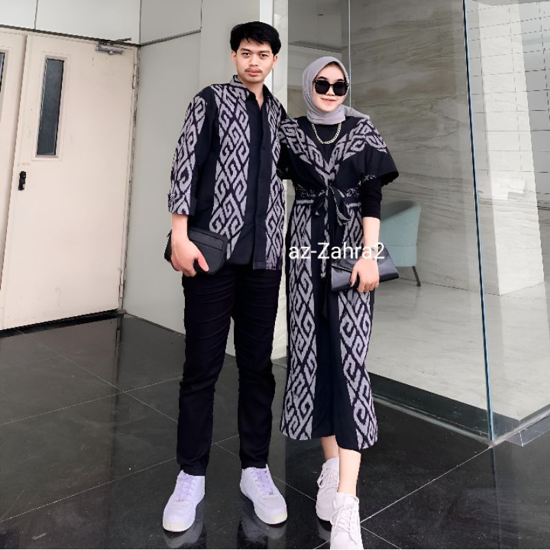 Jual Set Pakaian Couple Tenun Etnik Dress Clara Baju Pasangan Kondangan