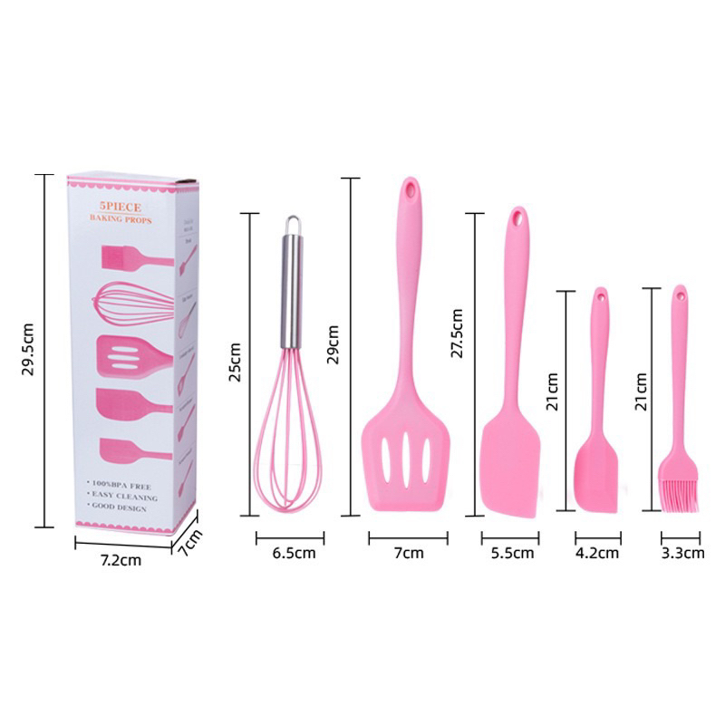 Jual Spatula Silicon Set 5 in 1 Pink Food Grade, BPA Free / Sutil Set ...