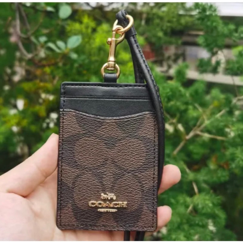  Coach Signature C Brown Black Lanyard, Badge ID