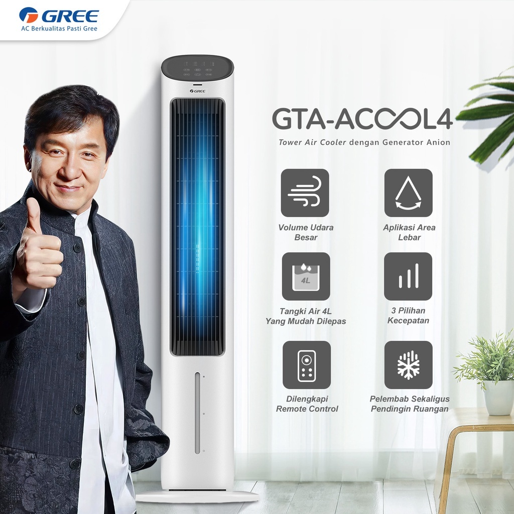 Jual GREE Tower Fan Air Cooler dengan Generator Anion Model GTAACOOL4
