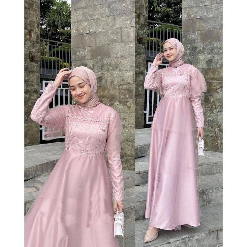 Jual MAXY BRUKAT TILE HAFIZA PREMIUM MAXI DRESS MEWAH BROKAT TUTU LAYER ...