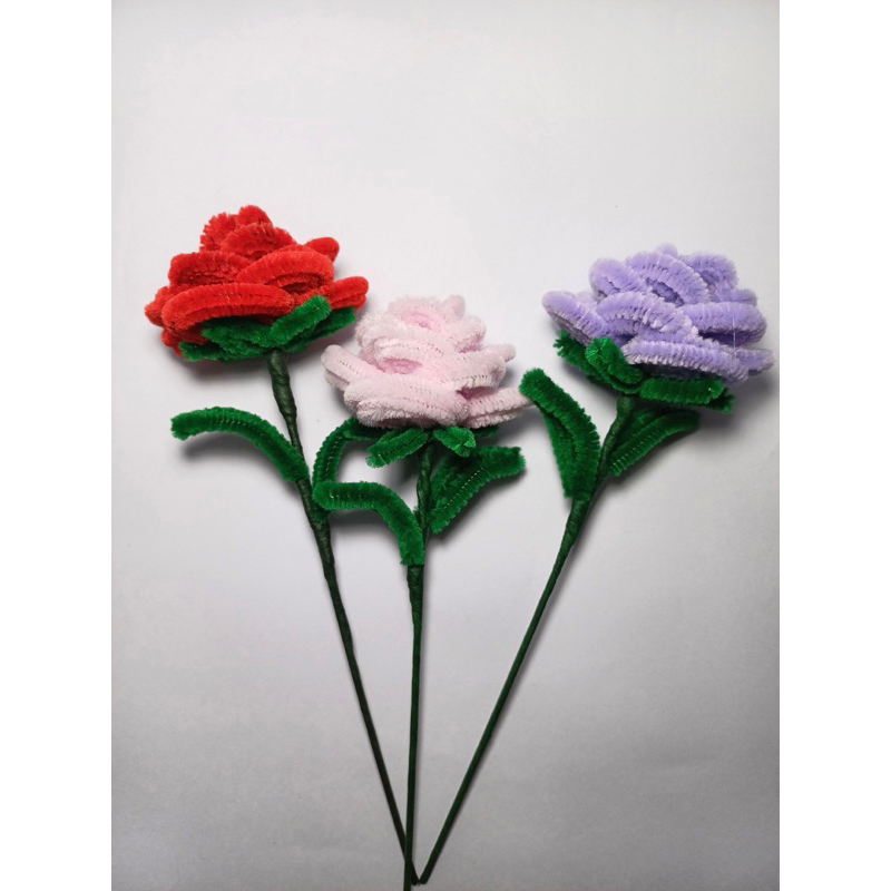 Jual Bunga Mawar bulat dari kawat bulu pipe cleaner anti layu | Shopee ...