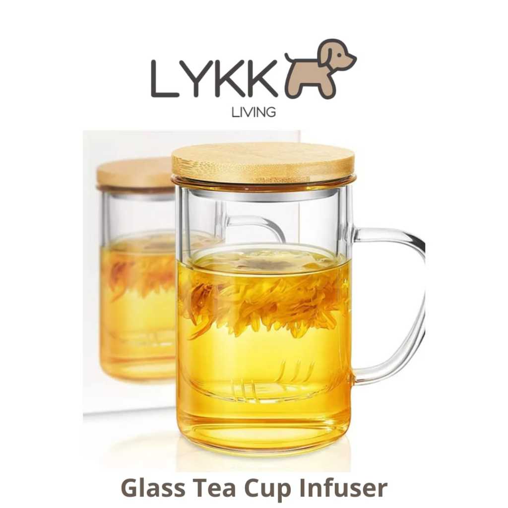 Jual Glass Tea Cup Infuser Gelas Saringan Teh Rempah Kopi Tutup Bambu Gelas Kaca Dengan 0480