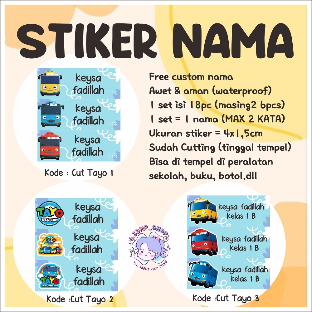 Jual Stiker label nama custom request buku botol cutting anak