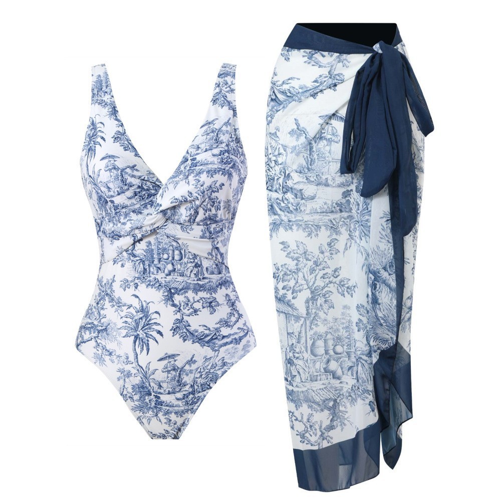 Jual elika blue swimsuit one piece skirt outer baju renang wanita