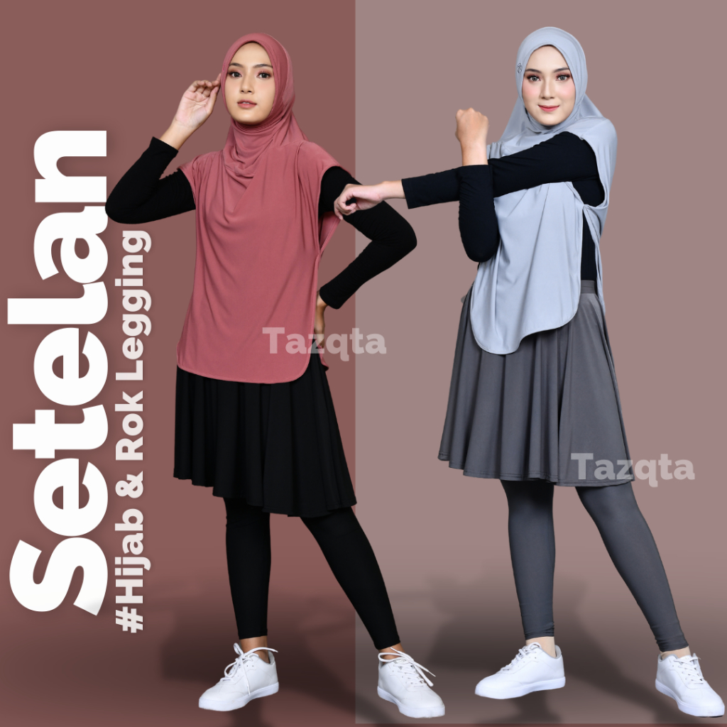 Setelan Sporty Jilbab Rompi dan Legging Rok Olahraga Wanita