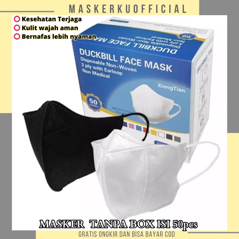 Jual MASKER DUCKBILL GARIS FACEMASK 3 PLY PUTIH HITAM DUCKBIL TANPA BOX ...