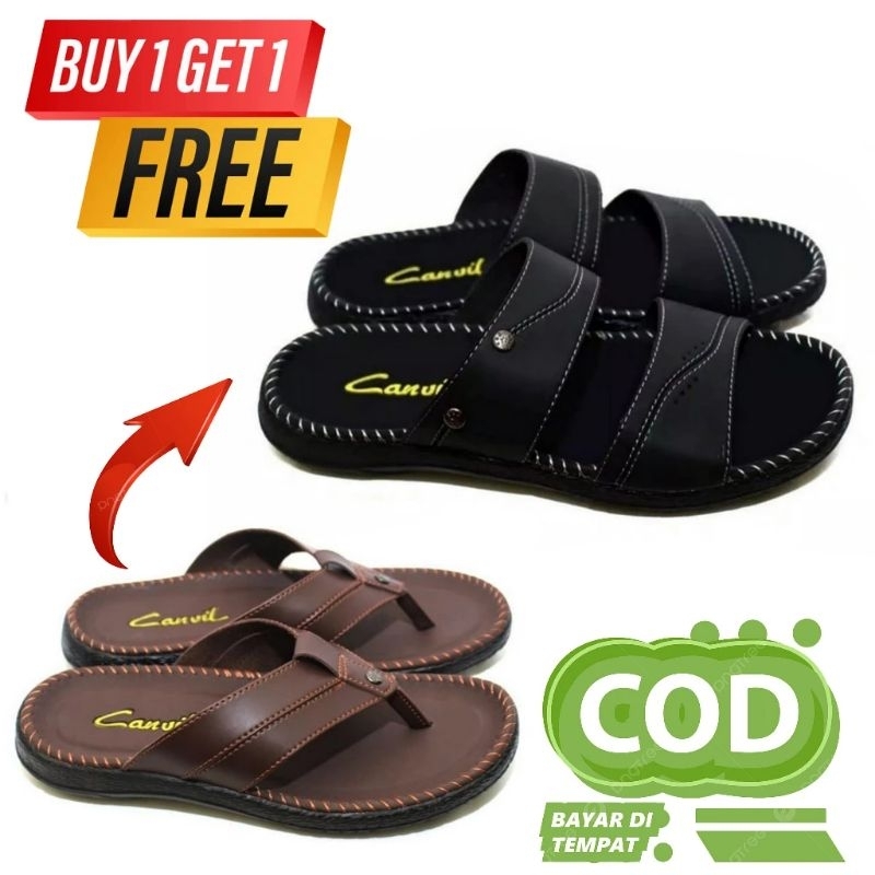 Beli 1 Pasang Buy1 Get1 Sandal Pria Box Kulit Karet Kasual Formal - foto 2
