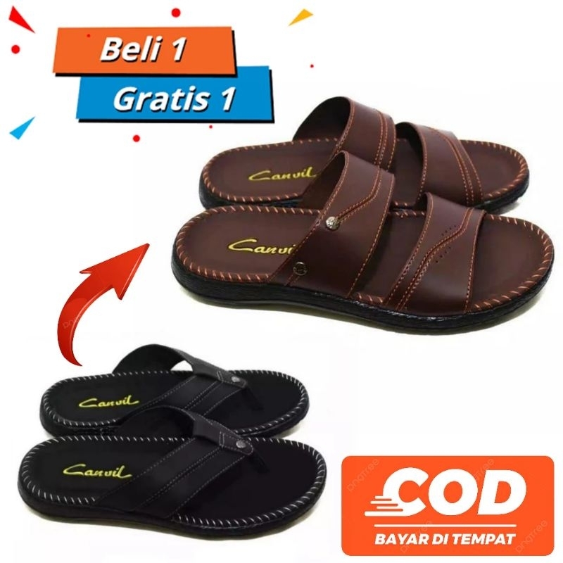 Beli 1 Pasang Buy1 Get1 Sandal Pria Box Kulit Karet Kasual Formal - foto 4