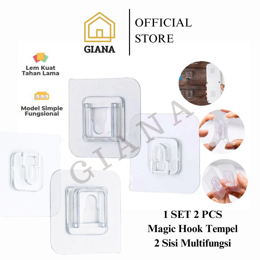 Jual GIA 1 SET Magic Hook Gantungan Hook Transparan 1 Pasang 2 Pcs ...