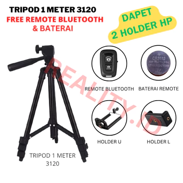 Paket Tripod 1 Meter 3120 Remote Bluetooth Free Baterai Holder Hp Tripod Kamera Dslr Tomsis