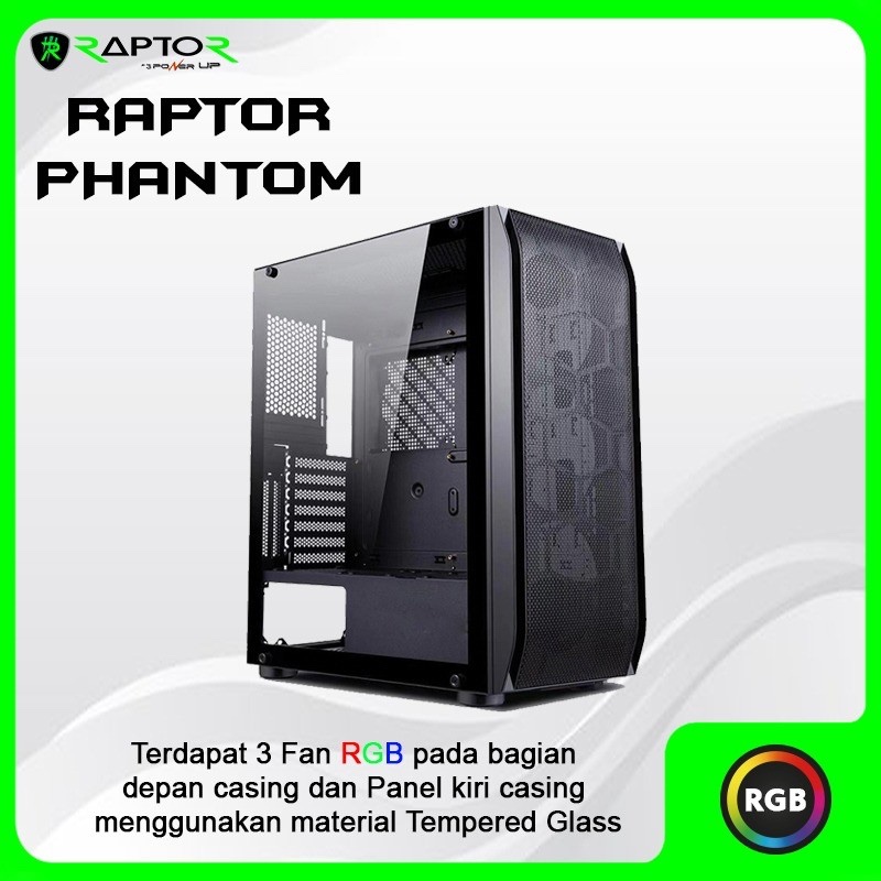Jual CASING GAMING RAPTOR PHANTOM BLACK + 3 FAN RGB ROVER | Shopee ...