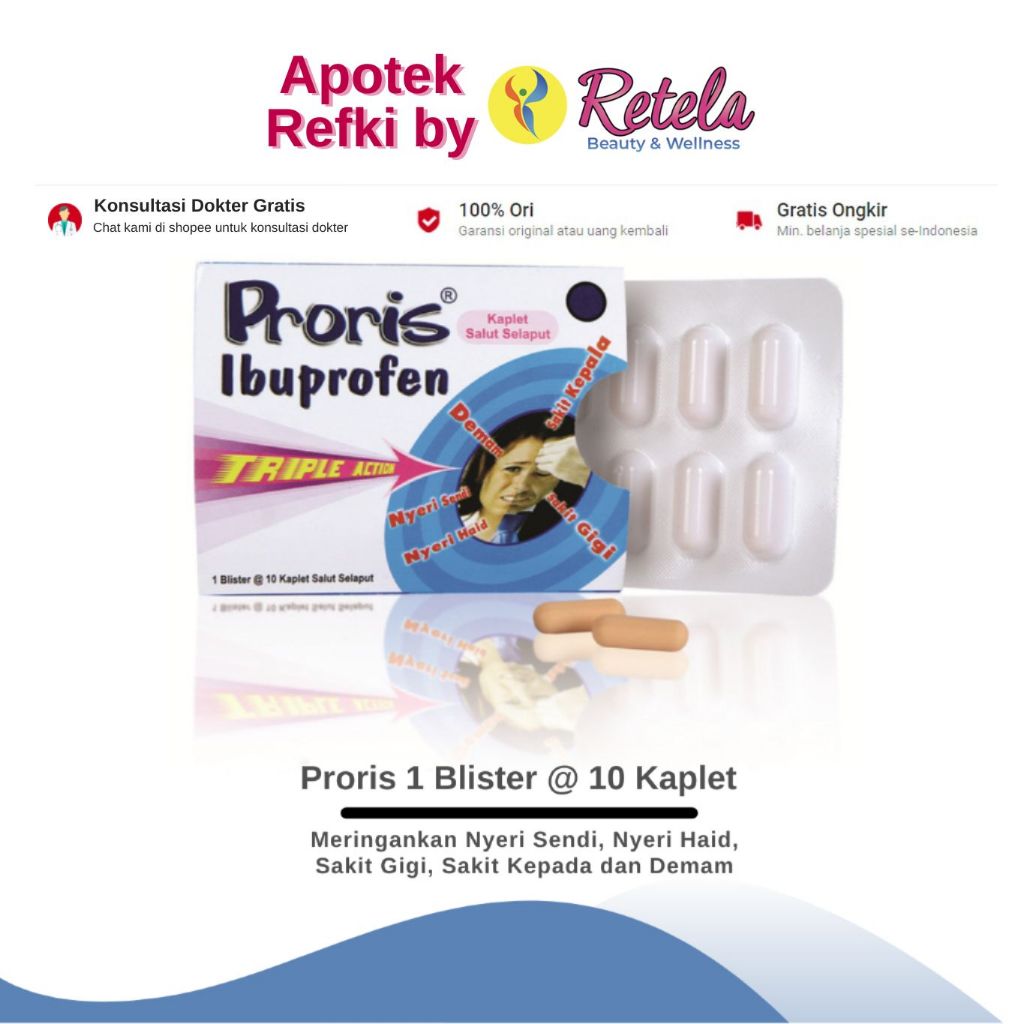 Jual Proris 1 Blister @ 10 Kaplet / Ibuprofen 200 Mg / Meringankan ...