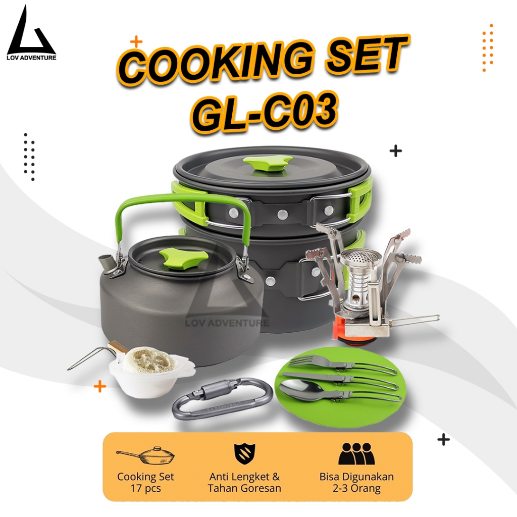 Jual Cooking Set Camping Alat Masak Camping + Kepala Kompor Set 17