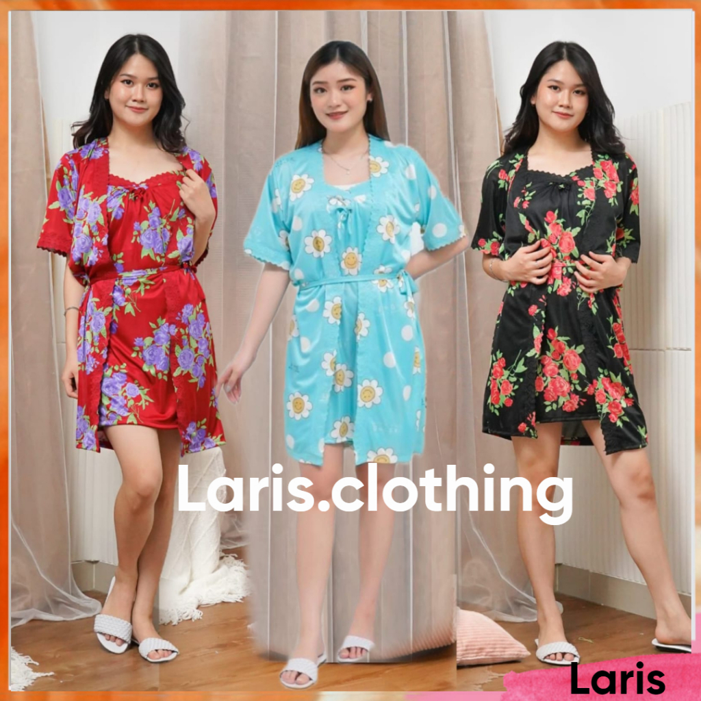 Jual Laris Kimono Dress 2in1 Xl Dan Xxxl Motif Bunga Daisy Realpict