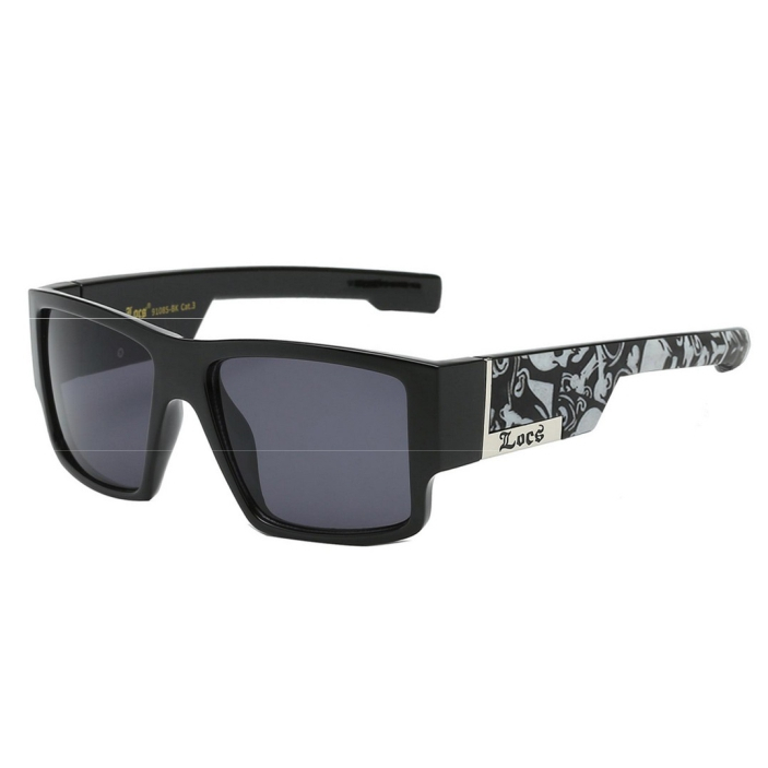 Locs Sunglasses For Men - Flat Top Square Gangster Style Shades, Polarized, Black Frame