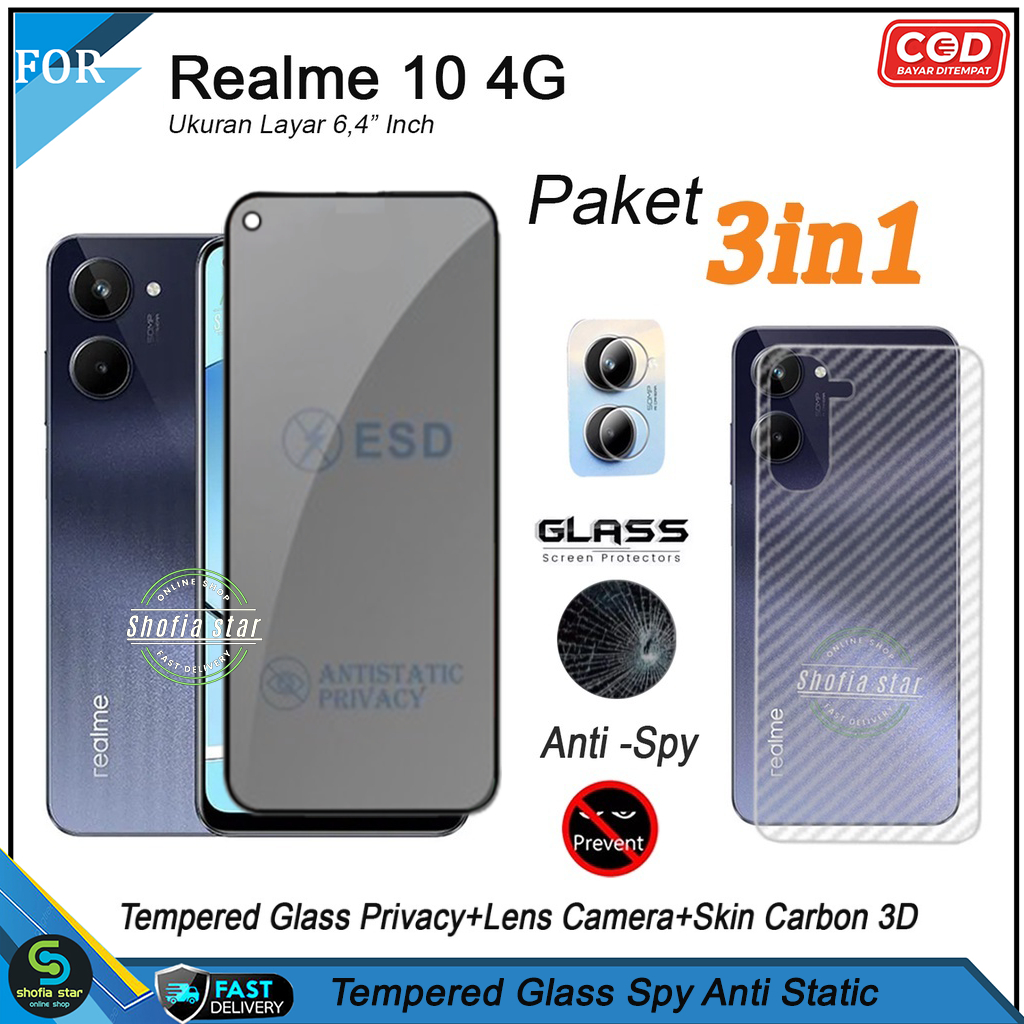 Jual PAKET 3IN1 Anti Gores Ceramic Privacy Matte Realme 10 4G 10