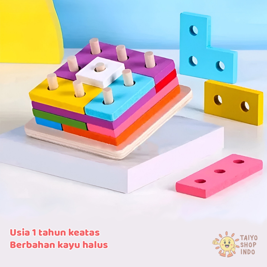 Jual TAIYO Geometri Shape Kayu Puzzle Pillar Pilar Basic Edukasi ...