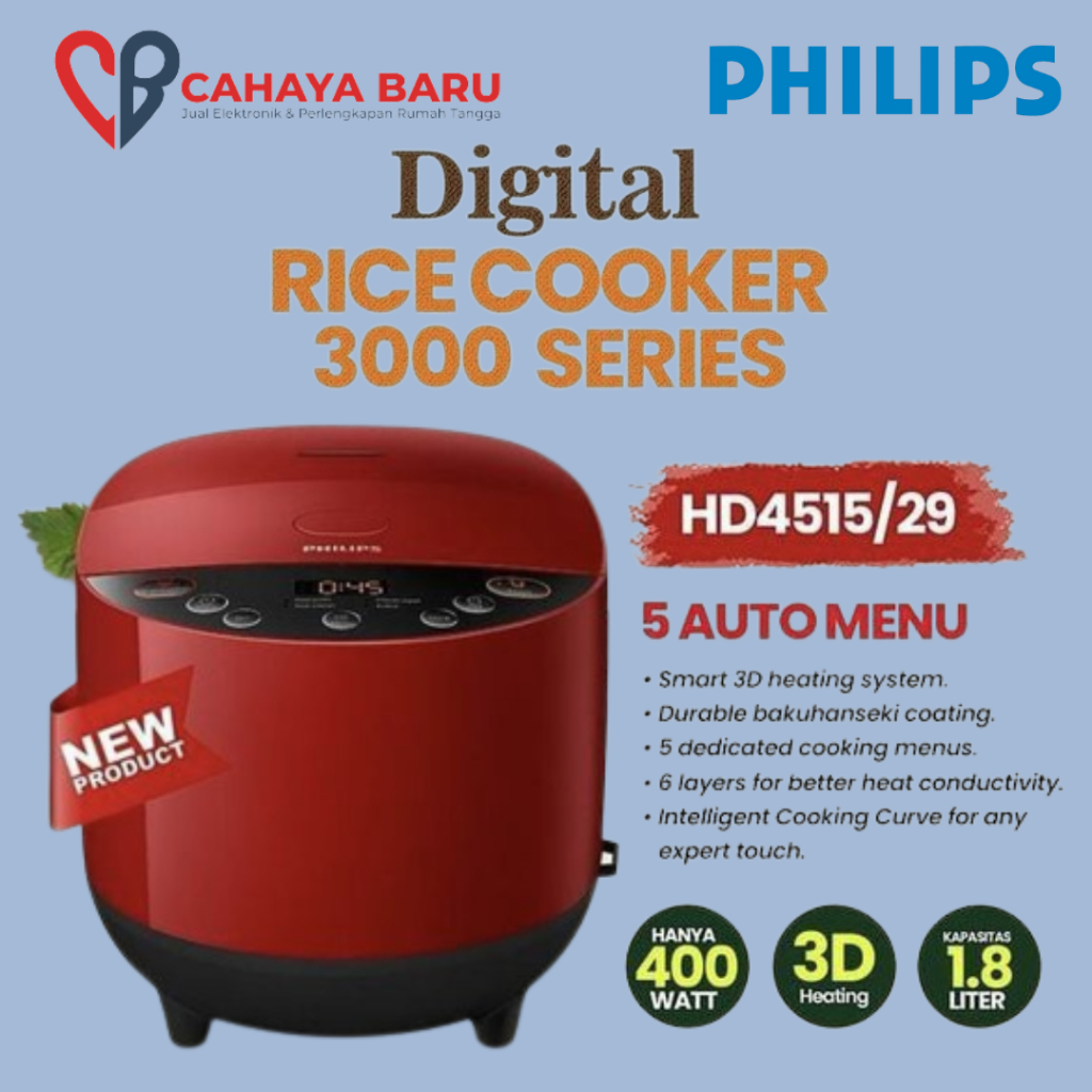 Jual Philips Rice cooker Digital HD4515/29 Merah Shopee Indonesia