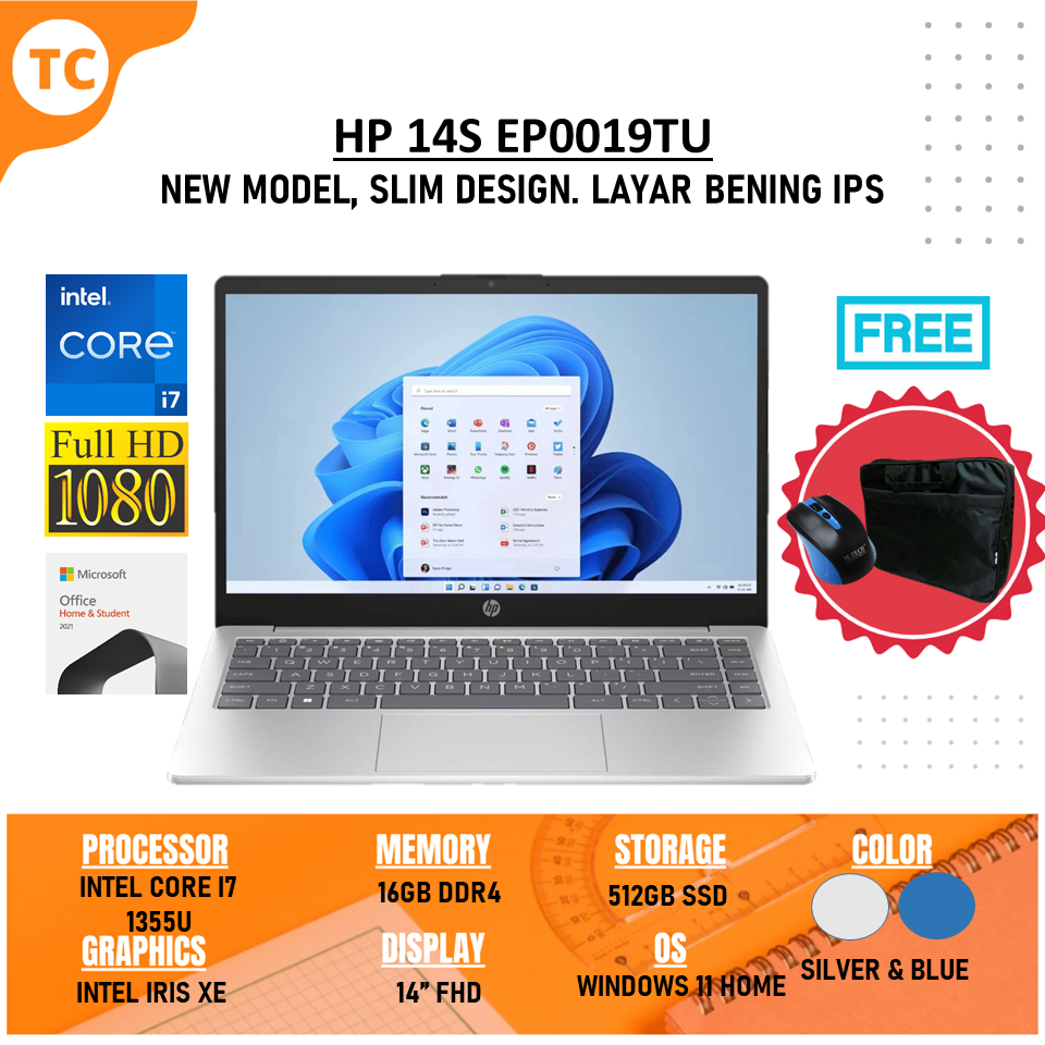 Jual Laptop Baru HP 14S EP0018TU Intel Core I7 1355U 16GB 512GB SSD FHD ...