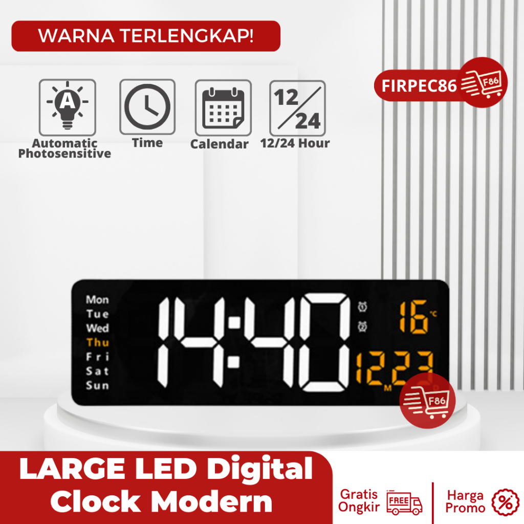 Jual Jam Dinding Digital LED Layar Besar Tampilan Hari Tanggal Jam LED ...