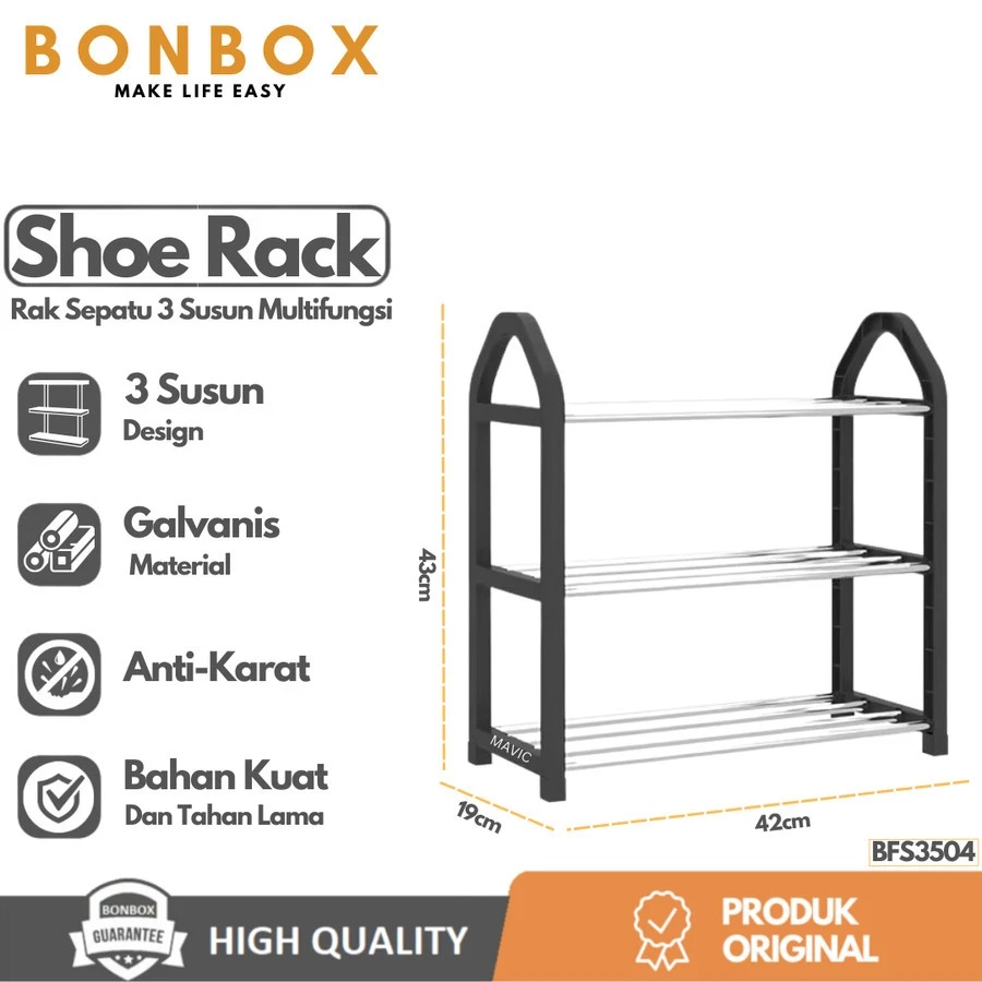 BONBOX BFS3504 Rak Sepatu Sendal 3 Susun Multi Shoe Rack Floating