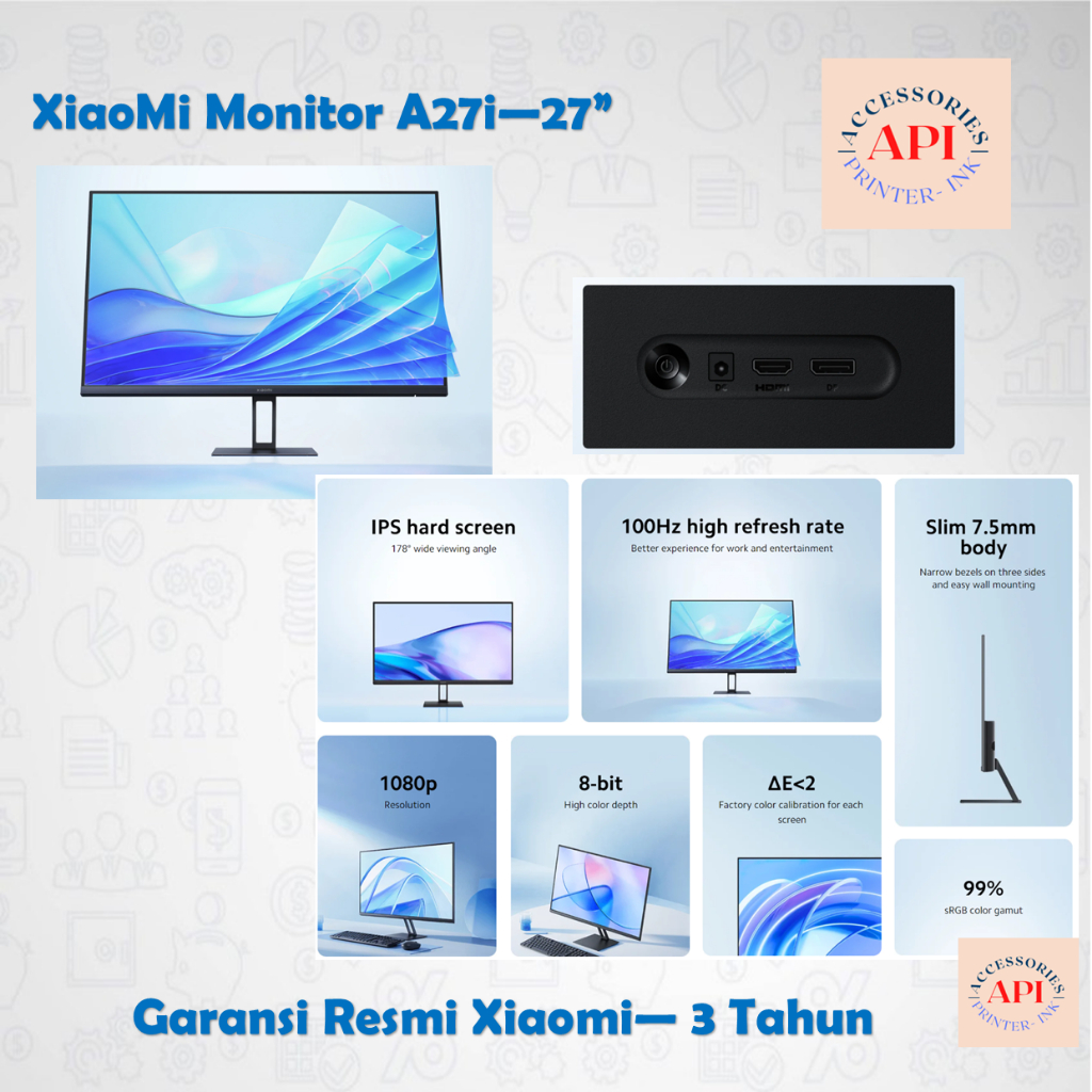 Jual Monitor Xiaomi A27i 27 inch IPS FHD 100Hz 99 sRGB Narrow Bezel