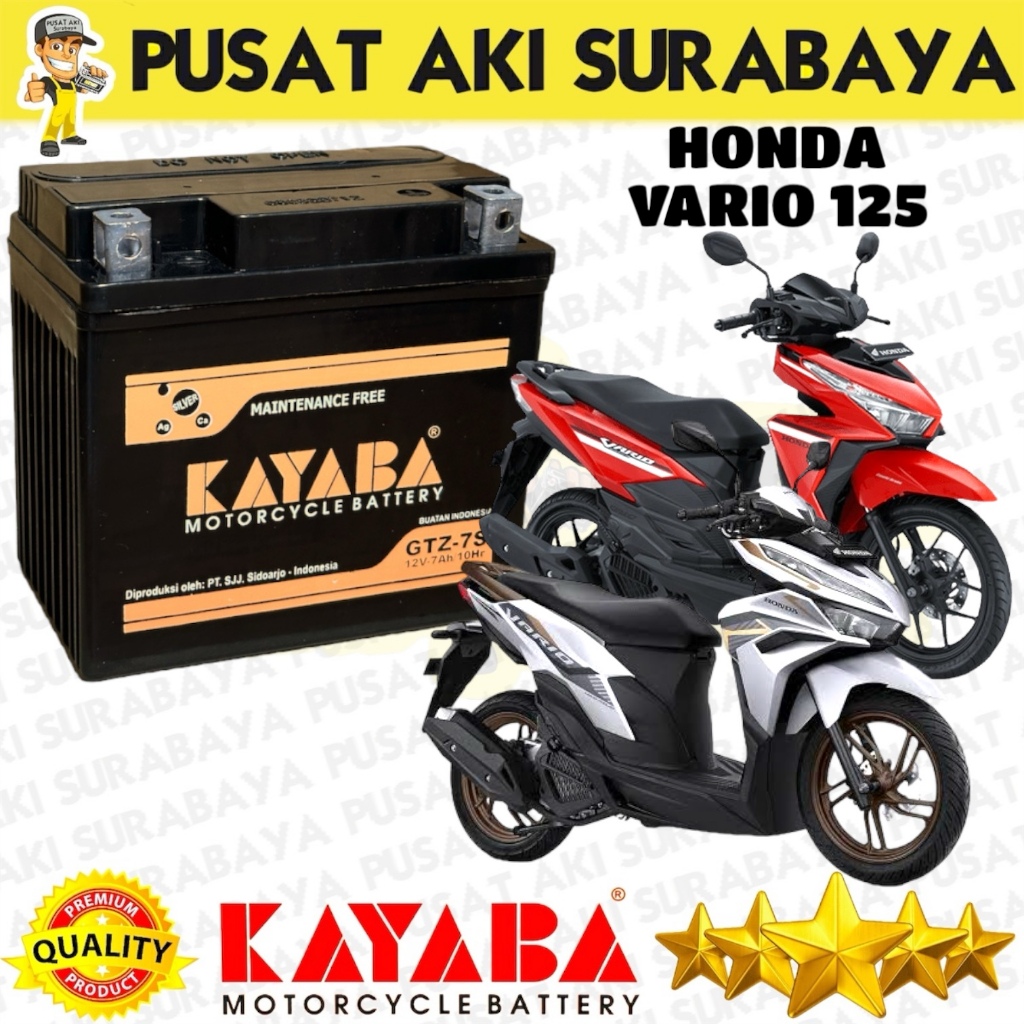Jual AKI MOTOR VARIO 125 KAYABA GTZ7S MF PUSAT AKI SURABAYA CB 125R